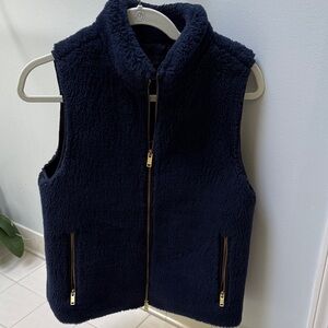 J. Crew Midnight Blue Vest Faux Fur Fleece Vest with Gold Accents